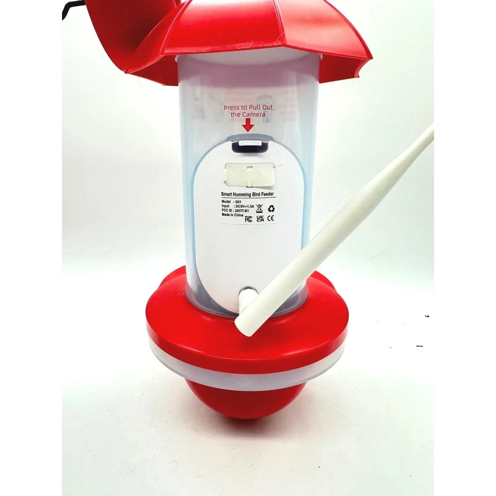 LongPlus Smart Hummingbird Feeder G01 Red Solar Powered Camera 20oz Ant Proof